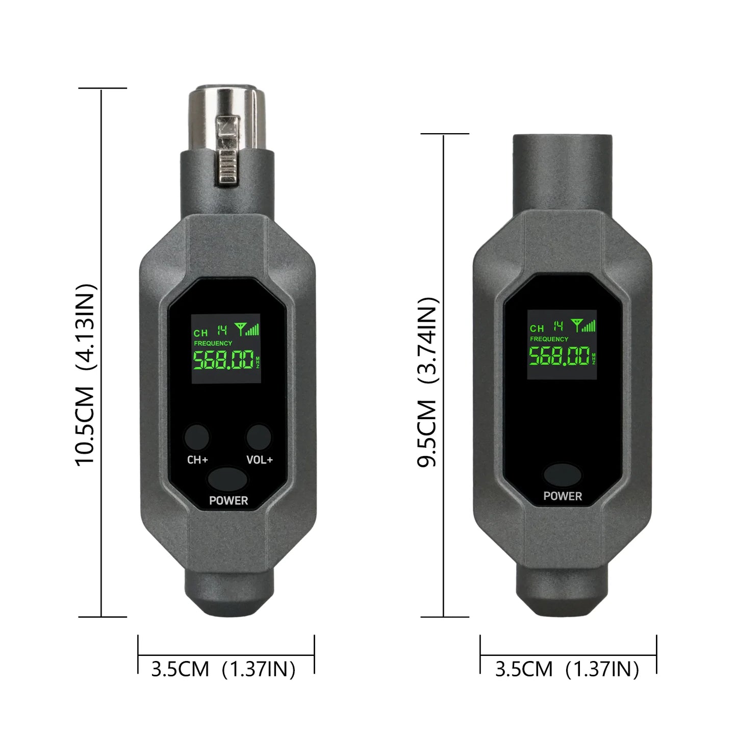 Wireless microphone transmitter receiver plugged into XLR microphone wireless system, suitable for 48V capacitive microphone