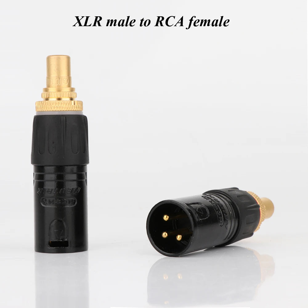 2PC NEUTRIK XLR male to RCA Female Socket Adapter plated gold RCA plug XLR to RCA Female Socket Adapter Gold Balanced Cable Plug