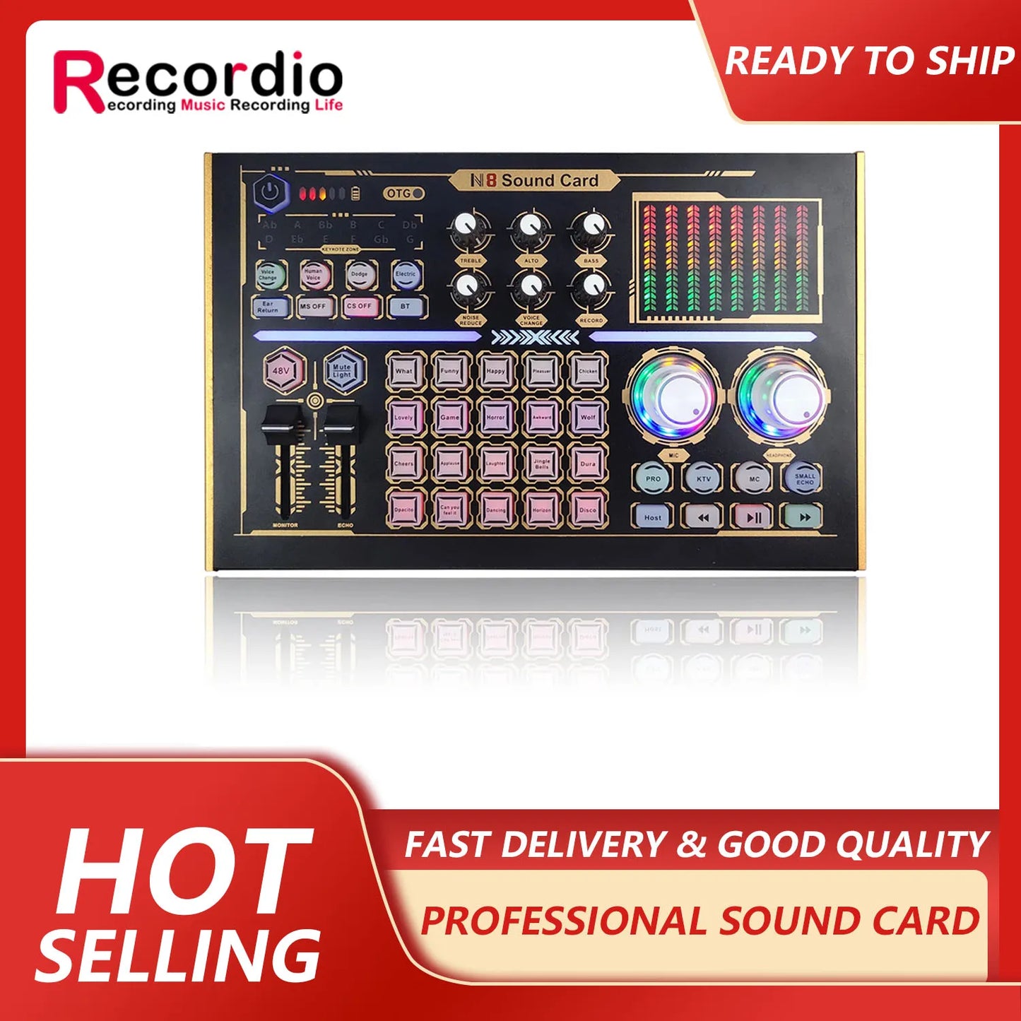 GAX-N8 Professional Recording Soundcard PC Mobile Phone Live Broadcast Sound Card Mixer Set Support 48V Mic PhPodcast Equipment