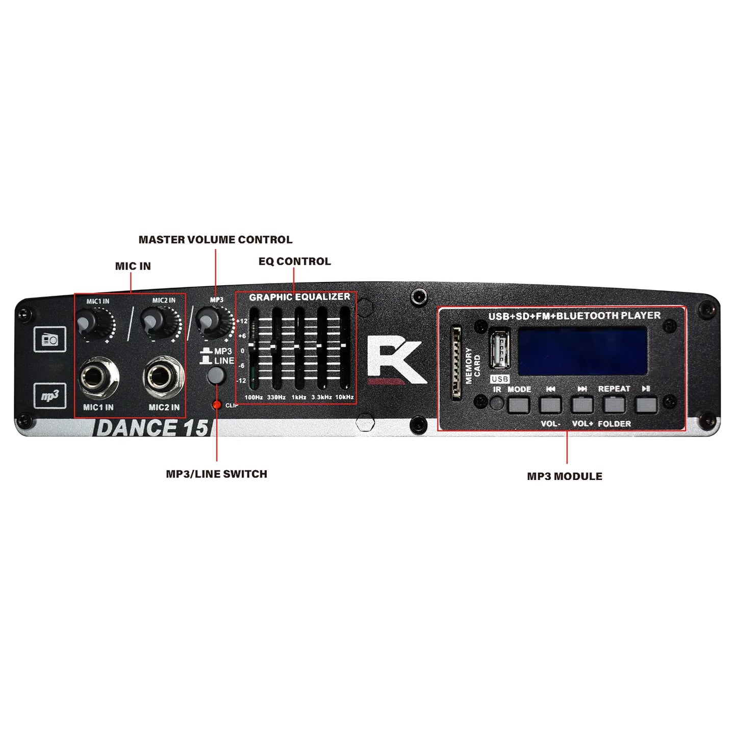 Proreck Dance 15 Portable 15-Inch 2000 Watt 2-Way Powered PA Speaker System Combo Set with Bluetooth/USB/SD Card Reader/FM Radio