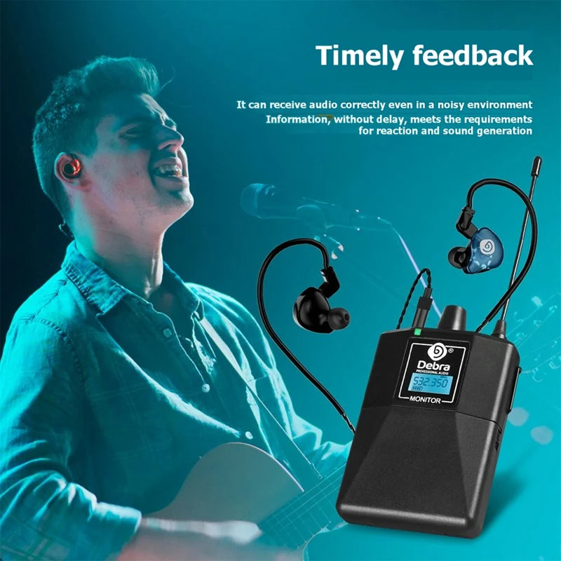 DEBRA PROFESSIONAL AUDIO Professional UHF IEM ER-102 Wireless in-Ear Monitoring System with Dual TX for Performers