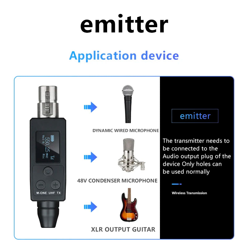 UHF Wireless Converter XLR Dynamic Mic Adapter Rechargeable Battery M-ONE UHF RX/TX Frequency Professional Audio System