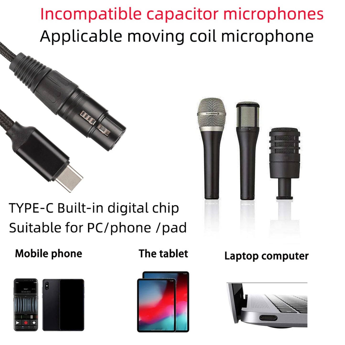 Recording Line USB C to XLR Female Cable Low Noise HIFI Plug and Play USB C Microphone Cable for Windows USB C Microphone Cable