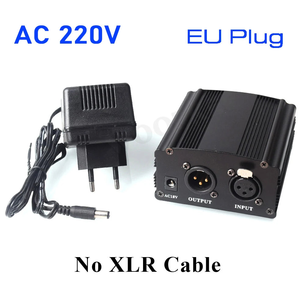 Woopker 48V Phantom Power Supply with XLR Cable for Condenser Microphone BM 800 858 Audio Recording Karaoke Sound Equipment
