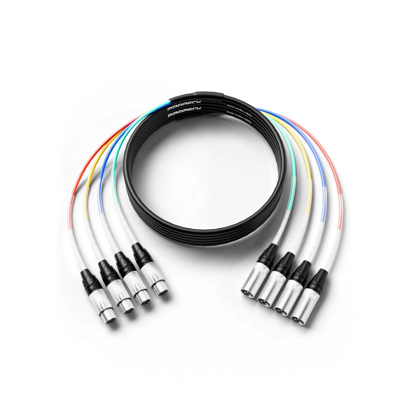 PRORECK XLR Male to XLR Female Snake Cable, 4-Channel 20FT Shielded Audio Cable  for Professional Stage, Studio, and Live