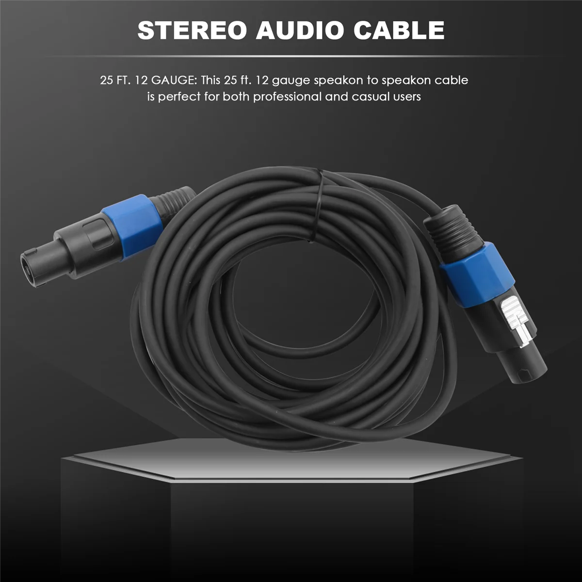 A42F  2 Pack 25 Ft Male Speakon to Speakon Cables, Professional 12 Gauge AWG Audio Cord DJ Speaker Cable Wire with Twist Lock