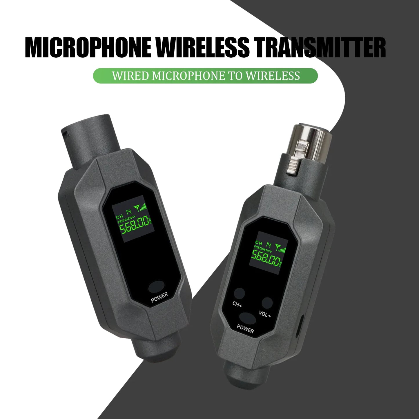 Wireless microphone transmitter receiver plugged into XLR microphone wireless system, suitable for 48V capacitive microphone